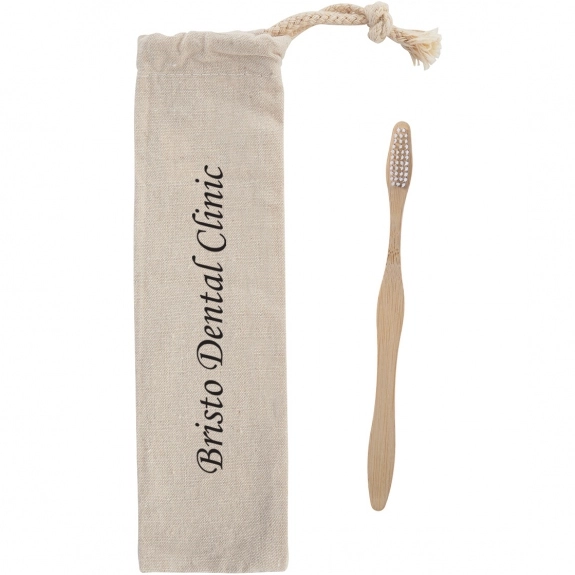 Natural Bamboo Promotional Toothbrush w/ Cotton Pouch