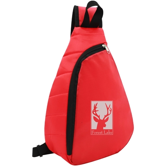 Red Puffy Polyester Custom Sling Backpack