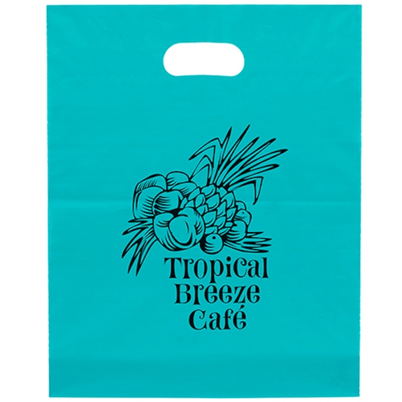 Teal - Frosted Handle Custom Plastic Bags - 12"w x 15"h x 3"d