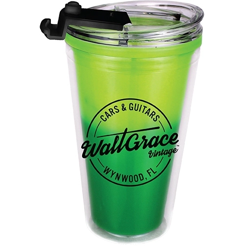 Yellow to Green Color Changing Acrylic Custom Tumbler w/ Flip Top Lid - 16 