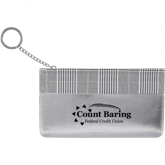 Silver Leatherette Zippered Custom Wallet w/ Keychain