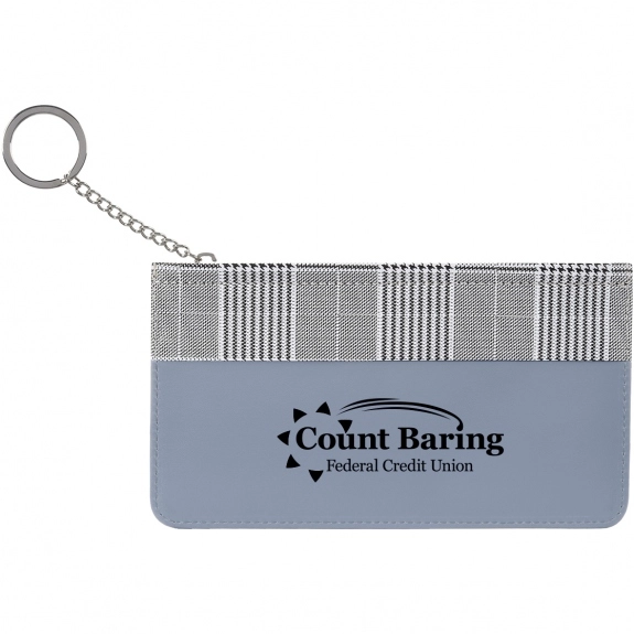 Blue Leatherette Zippered Custom Wallet w/ Keychain