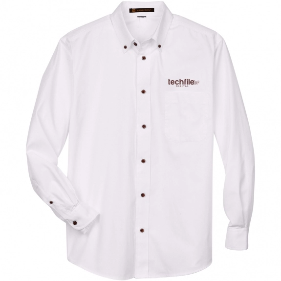 Harriton Easy Blend Custom Long Sleeve Twill Shirt - Men's - White