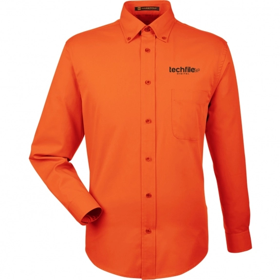 Harriton Easy Blend Custom Long Sleeve Twill Shirt - Men's - Team Orange