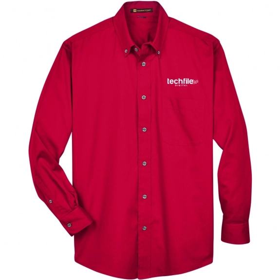 Harriton Easy Blend Custom Long Sleeve Twill Shirt - Men's - Red