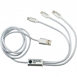 3-in-1 Braided Promotional Charging Cable - 47"l