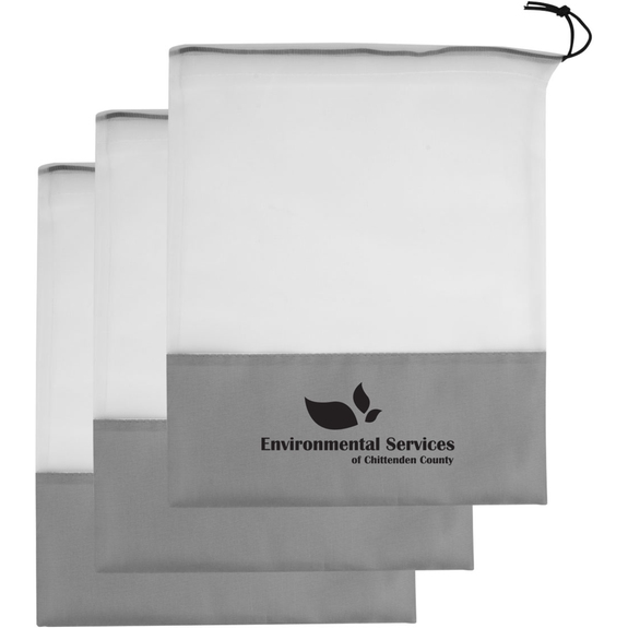 White / Gray Market Mesh Reusable Custom Produce Bags - 3 Pc. Set