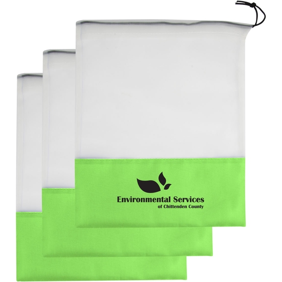 White / Lime Market Mesh Reusable Custom Produce Bags - 3 Pc. Set