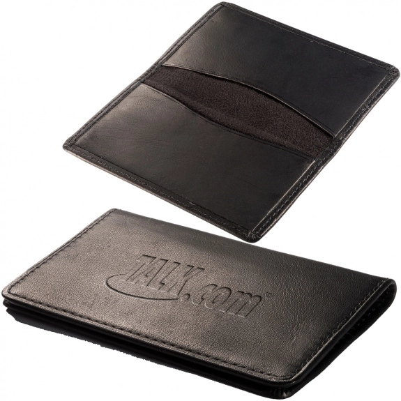 Black LEEMAN NYC Classic Calfskin Personalized Business Card Case