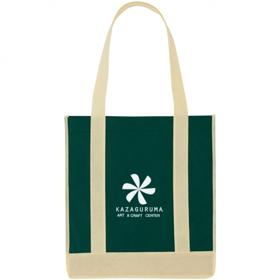 Forest Green/Ivory on-Woven Two-Tone Custom Tote Bag - 12"w x 13"h x 8"d