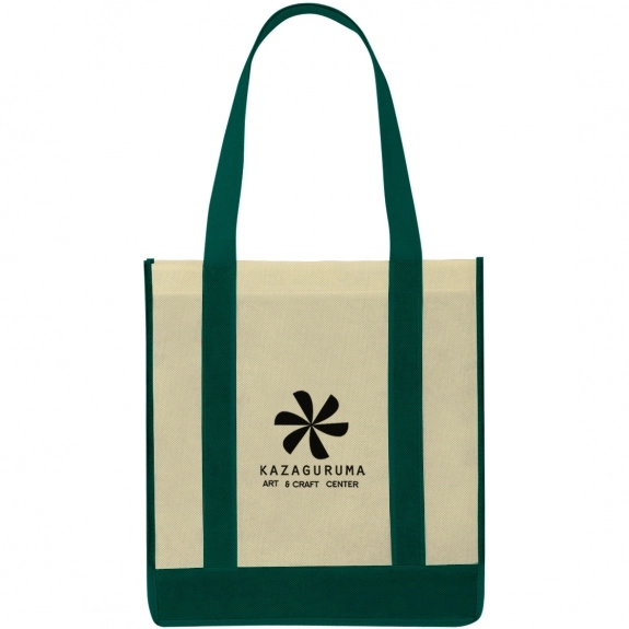 Ivory/Forest Green Non-Woven Two-Tone Custom Tote Bag - 12"w x 13"h x 8"d