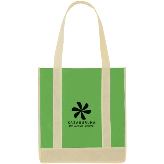 Kelly Green/ Ivory Non-Woven Two-Tone Custom Tote Bag - 12"w x 13"h x 8"d