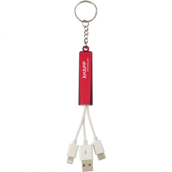 Red Light Up Custom Charging Cables with Key Ring