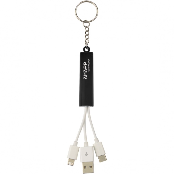 Black Light Up Custom Charging Cables with Key Ring