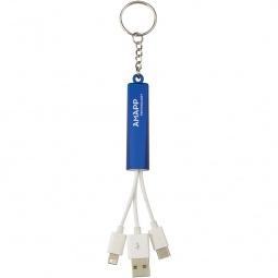 Blue Light Up Custom Charging Cables with Key Ring