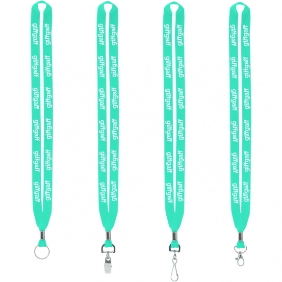 Turquoise Polyester Crimped Custom Lanyards - .63"w
