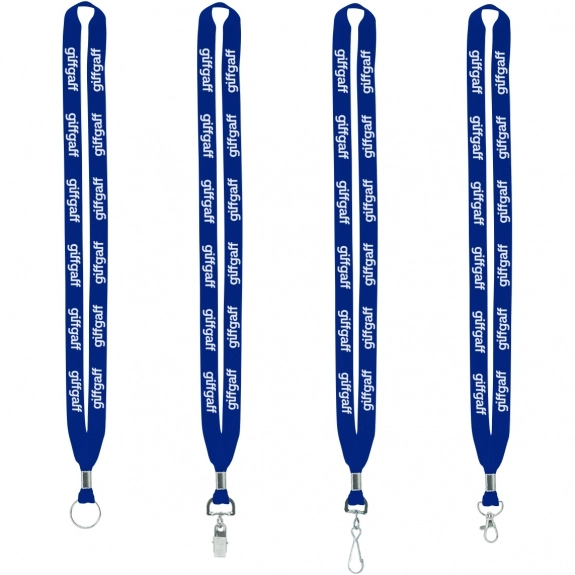 Navy Polyester Crimped Custom Lanyards - .63"w