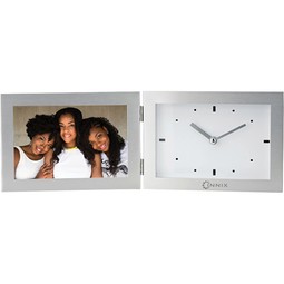 Silver - Antimo Brushed Aluminum Custom Clock & Photo Frame