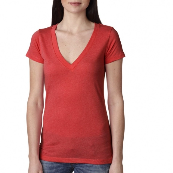 Vintage Red Next Level Triblend Deep V-Neck Logo T-Shirt