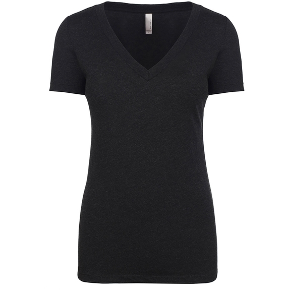 Vintage Black Next Level Triblend Deep V-Neck Logo T-Shirt - Women's