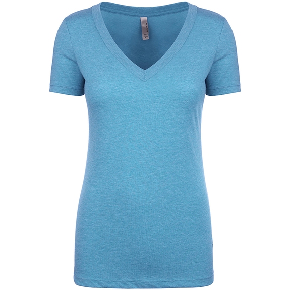 Vintage Turquoise Next Level Triblend Deep V-Neck Logo T-Shirt - Women's