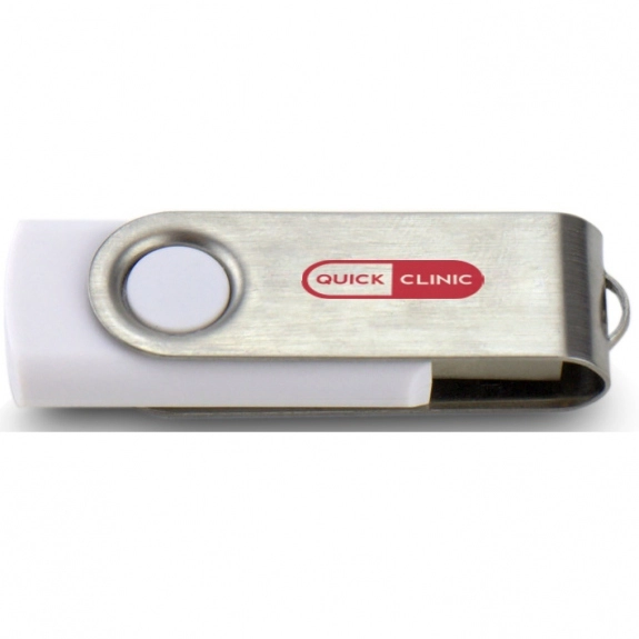 White/Silver Printed Swing Custom USB Flash Drives - 32GB