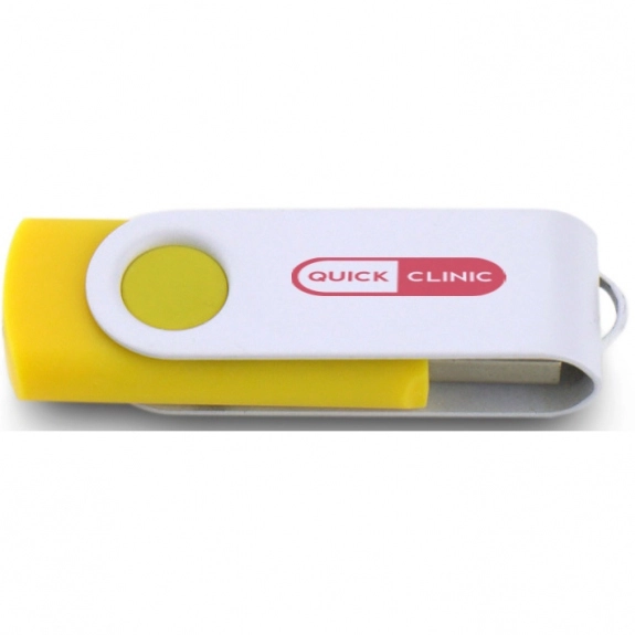 Yellow/White Printed Swing Custom USB Flash Drives - 32GB