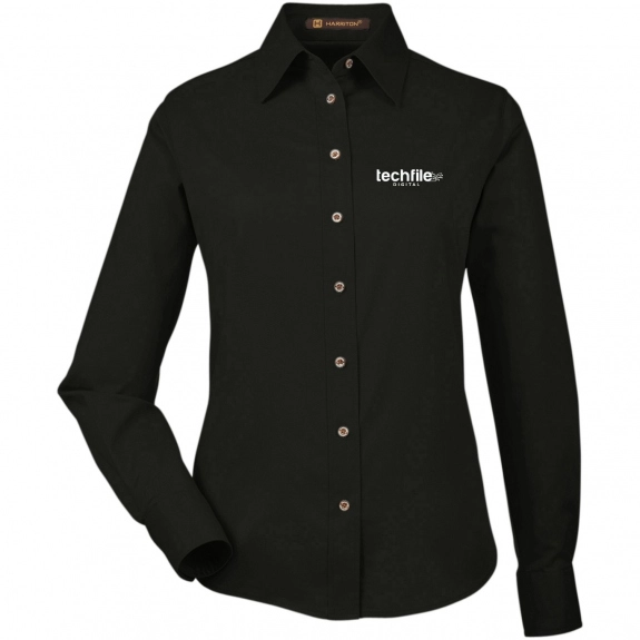 Harriton Easy Blend Custom Long Sleeve Twill Shirt - Women's - Black