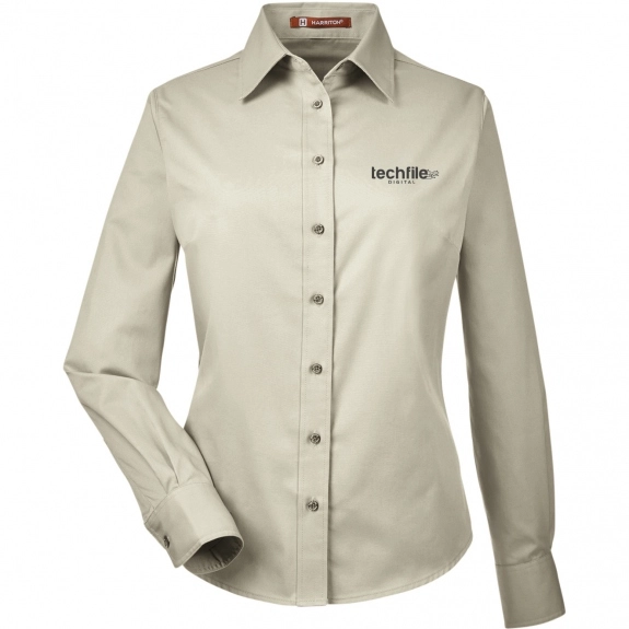 Harriton Easy Blend Custom Long Sleeve Twill Shirt - Women's - Creme