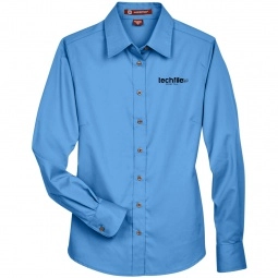 Harriton Easy Blend Custom Long Sleeve Twill Shirt - Womens - Nautical Blue
