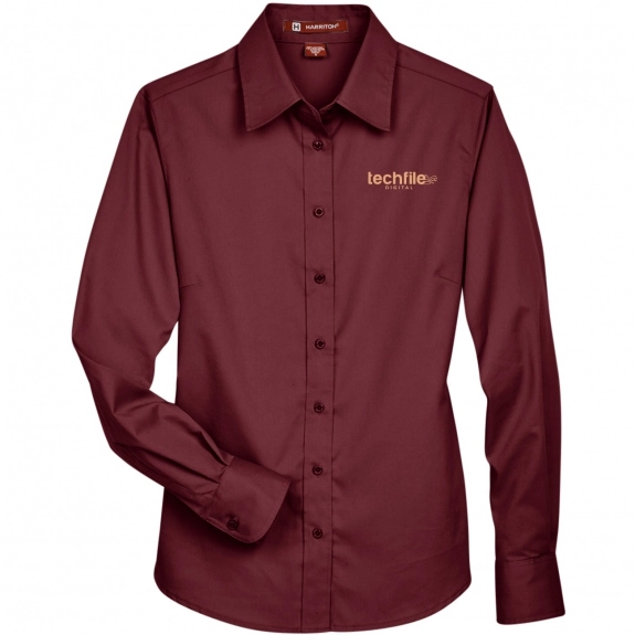 Harriton Easy Blend Custom Long Sleeve Twill Shirt - Women's - Wine