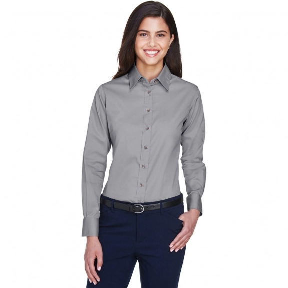 Harriton Easy Blend Custom Long Sleeve Twill Shirt - Women's - Front