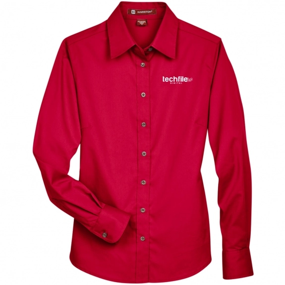 Harriton Easy Blend Custom Long Sleeve Twill Shirt - Women's - Red