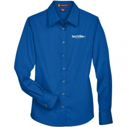 Harriton Easy Blend Custom Long Sleeve Twill Shirt - Women's - French Blue
