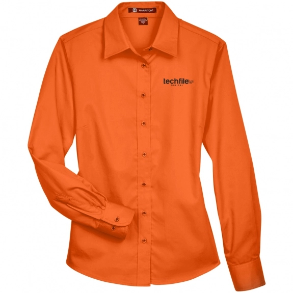 Harriton Easy Blend Custom Long Sleeve Twill Shirt - Women's - Team Orange