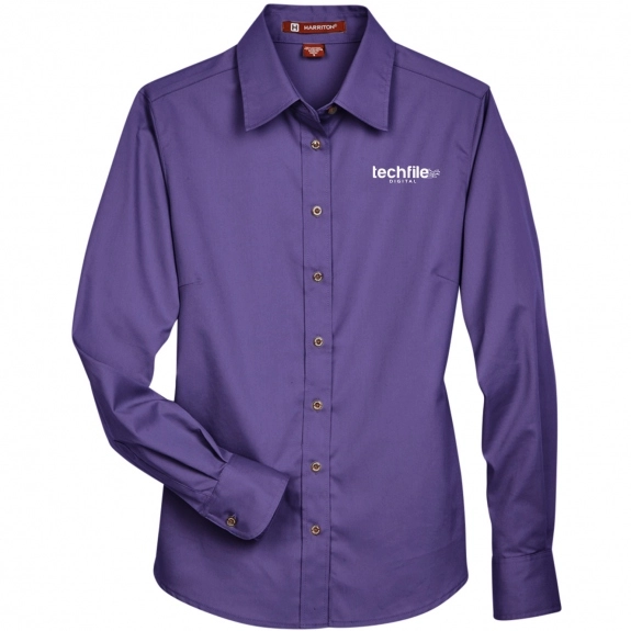 Harriton Easy Blend Custom Long Sleeve Twill Shirt - Women's - Team Purple