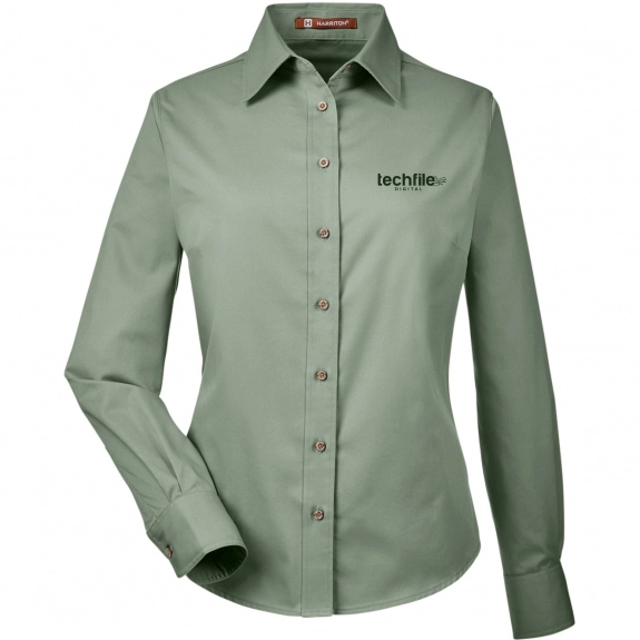 Harriton Easy Blend Custom Long Sleeve Twill Shirt - Women's - Dill