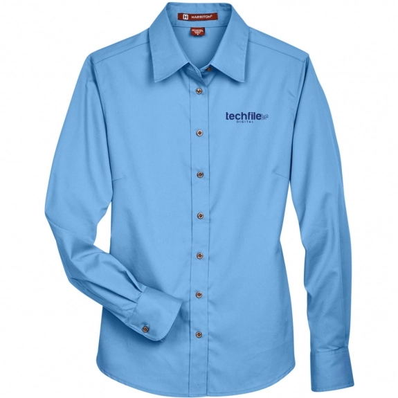 Harriton Easy Blend Long Sleeve Twill Shirt - Women's - Light College Blue