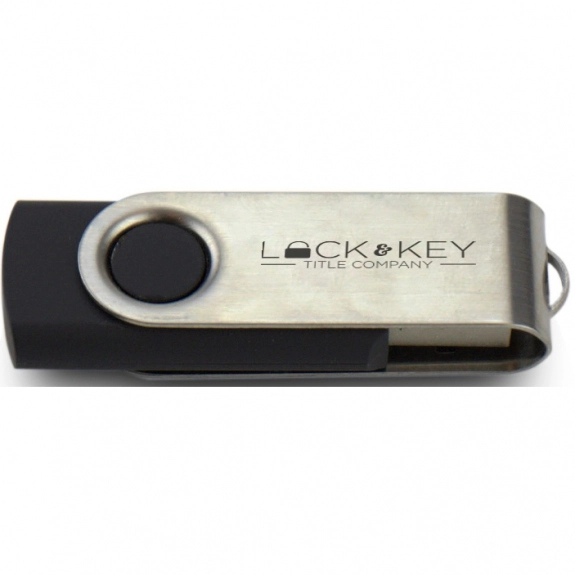 Black/Silver Printed Swing Custom USB Flash Drives - 1GB