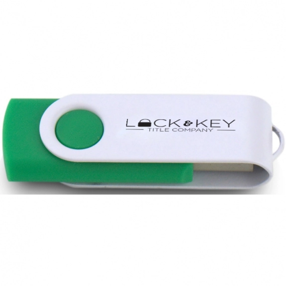 Green/White Printed Swing Custom USB Flash Drives - 1GB