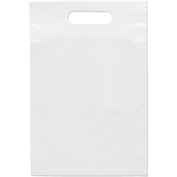 White Die Cut Handle Promotional Plastic Bag - 9.5 x 14