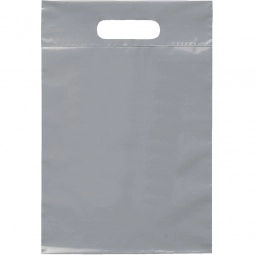 Gray Die Cut Handle Promotional Plastic Bag - 9.5 x 14