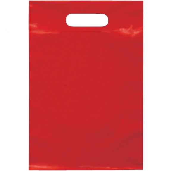 Red Die Cut Handle Promotional Plastic Bag - 9.5 x 14