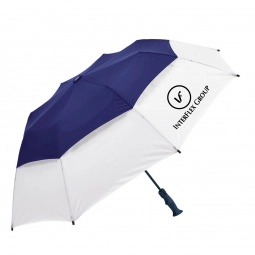 Royal/White - Vented Custom Golf Umbrella w/ Rubber Golf Handle - 58"