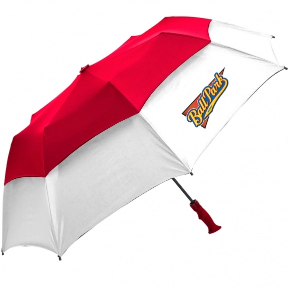 Red/White - Vented Custom Golf Umbrella w/ Rubber Golf Handle - 58"