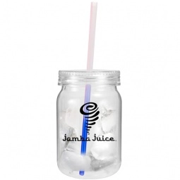Frosted to Blue Plastic Custom Mason Jar with Color Changing Mood Straw - 2