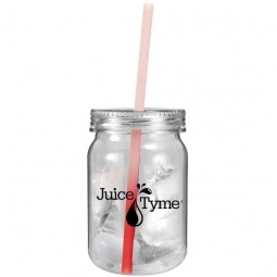 Frosted to Red Plastic Custom Mason Jar with Color Changing Mood Straw - 24