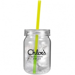 Yellow to Green Plastic Custom Mason Jar with Color Changing Mood Straw - 2