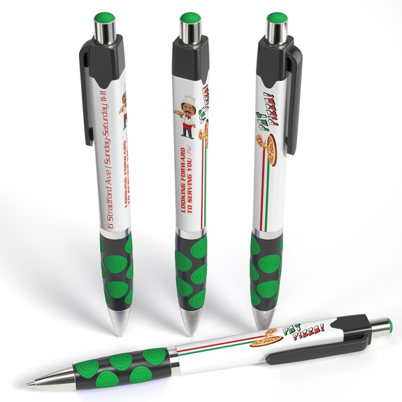 Green Full Color Square Ad Promotional Pen w/ Rubber Grip