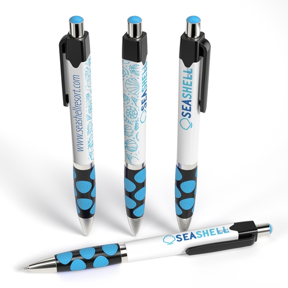Sky Blue Full Color Square Ad Promotional Pen w/ Rubber Grip